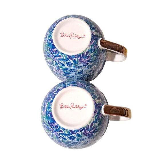 Lilly Pulitzer Floral Gold Blue Multi Ceramic Coffee Mug Cup Dishwasher Safe - Picture 6 of 7